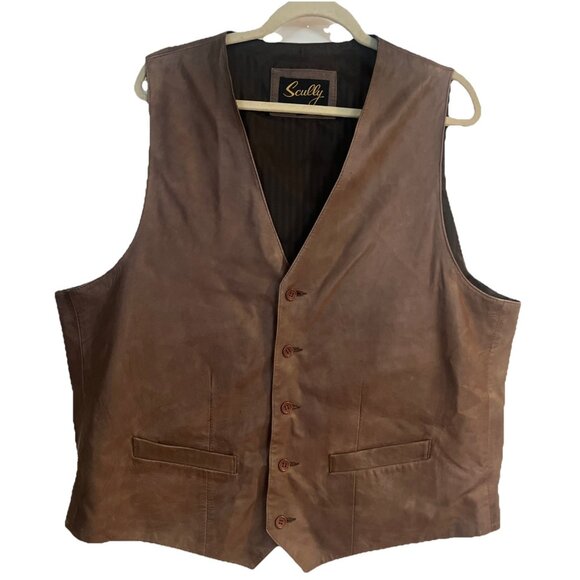 Scully Chocolate Brown Lined Leather Vest Size 48 Cowboy Western Rodeo Farmer - Picture 1 of 13